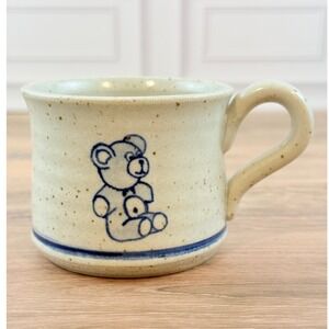 VTG 1986 Finnestad Pottery Gray Blue BEAR Speckled Stoneware Coffee Mug Cup